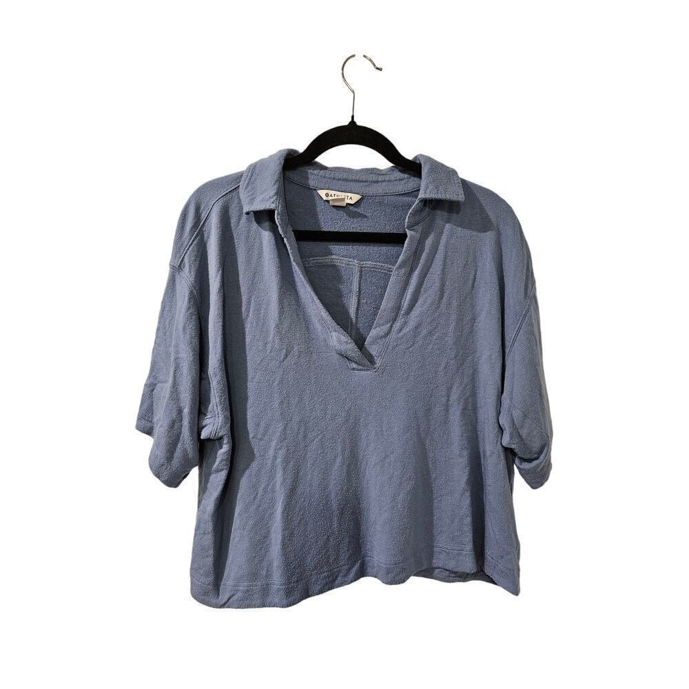 Athleta Westwood Sweatshirt Tee cottage blue collared‎ shortsleeve modal XS